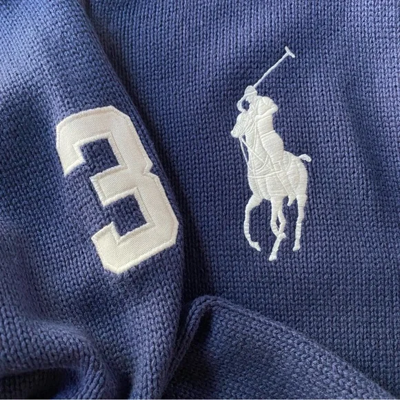 Polo by Ralph Lauren - Big Polo Zip Cardigan Blue Sweater - size xL 18-20 - Picture 4 of 6